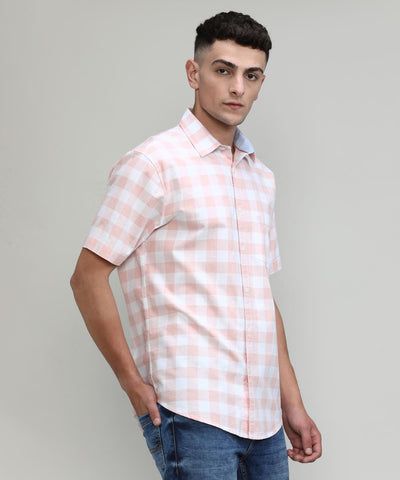 Pink Sand Slim Fit Premuim Cotton Checks Shirt With Pocket