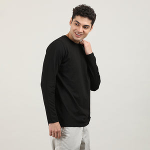 Black, Cord Lycra, Round Neck, Full Sleeves, Solid, Sweatshirt