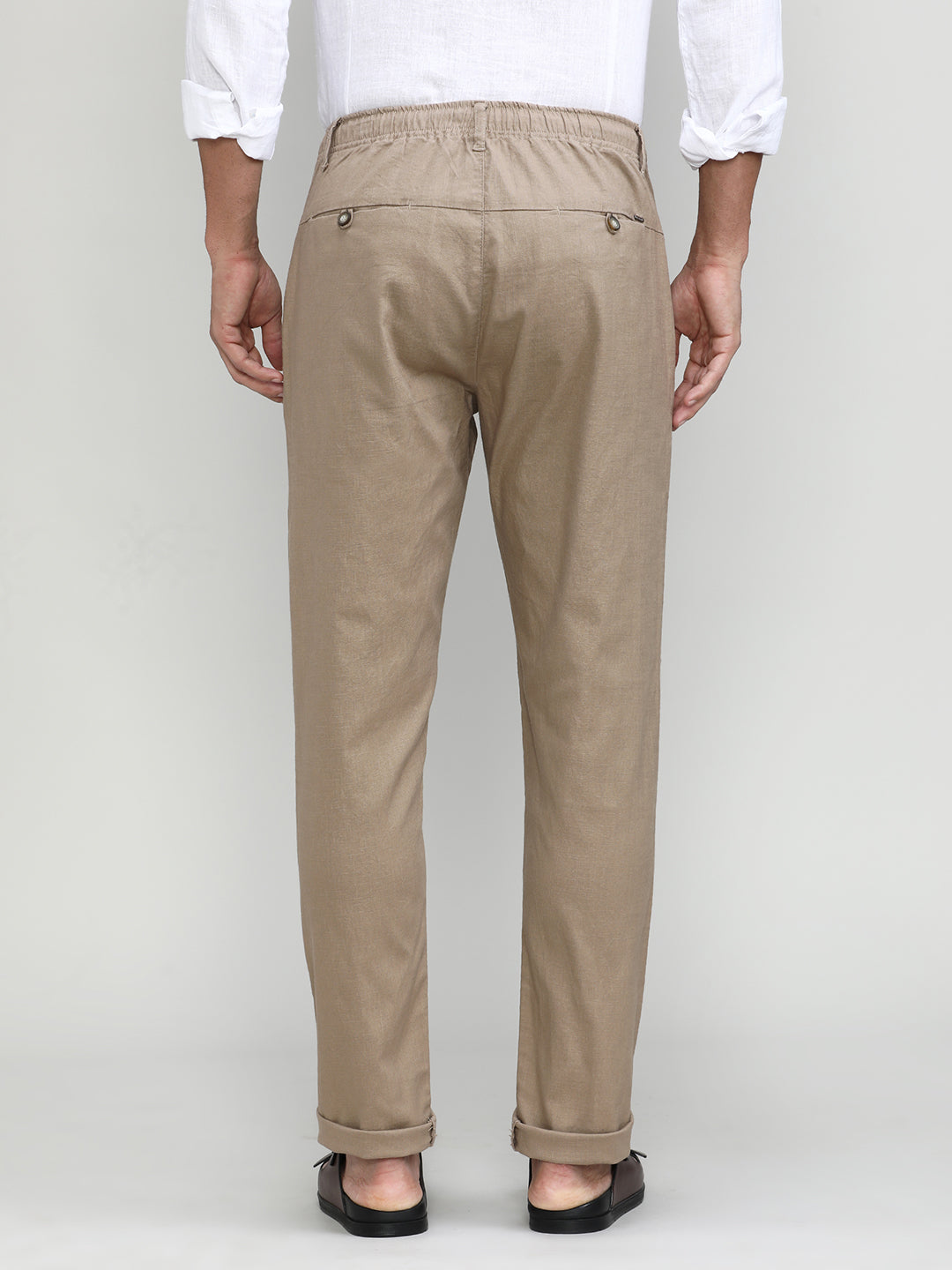 Khaki Cotton Travel Trousers Slim Tapered Fit