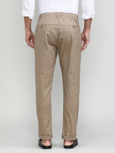 Khaki Cotton Travel Trousers Slim Tapered Fit