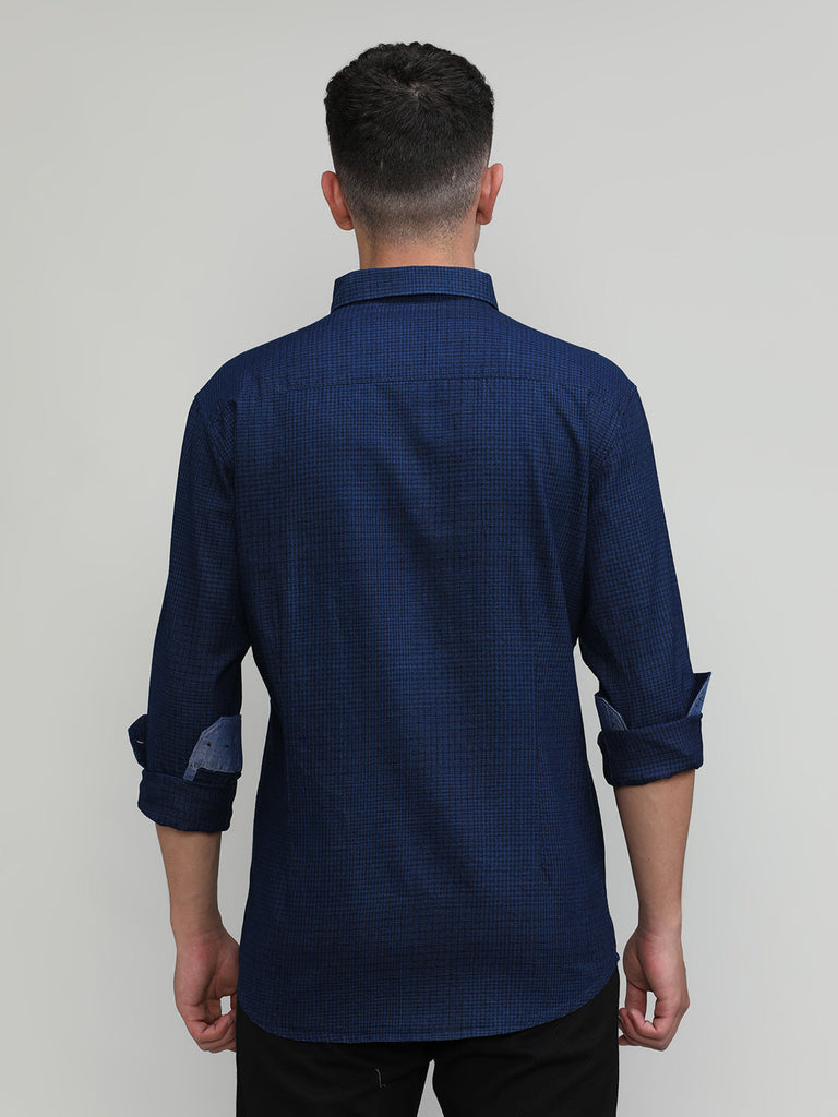 True Blue Slim Fit Premuim Cotton Checks Shirt With Button Down Collar