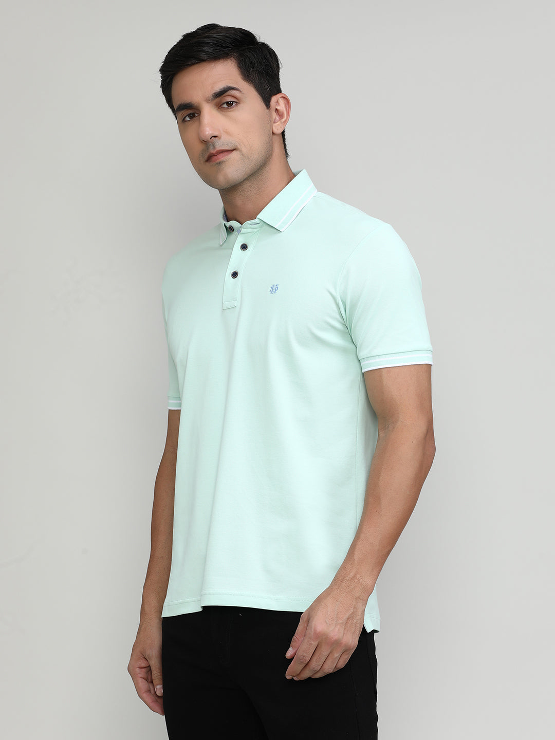 Misty Jade Pique Cotton Lycra Solid Polo T-shirt