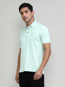 Misty Jade Pique Cotton Lycra Solid Polo T-shirt