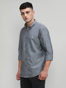 Black Slim Fit Premium Cotton Lycra Solid Shirt-SS25