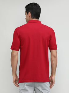 Deep Red Pique Cotton Lycra Solid Polo T-shirt
