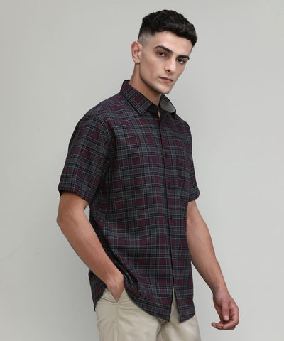 Wine Shade Slim Fit Premuim Cotton Checks Shirt With Pocket