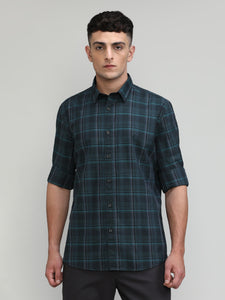 Exclusive Purple Collection Deep Green Slim Fit Premium Cotton Checks Shirt