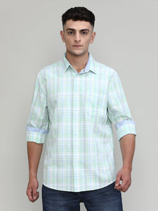 Fresh Mint Slim Fit Premuim Cotton Checks Shirt With Regular Pocket