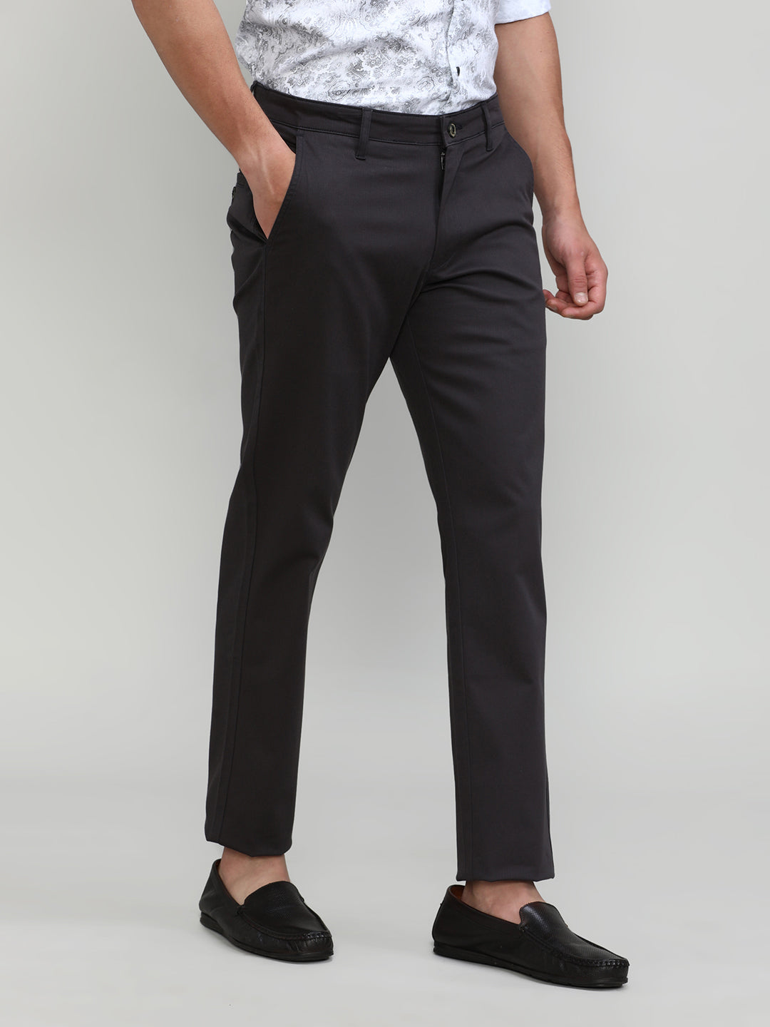 Gun Metal Shade Cotton Trousers Slim Tapered Fit
