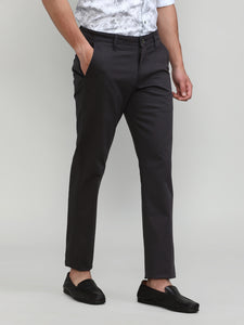 Gun Metal Shade Cotton Trousers Slim Tapered Fit