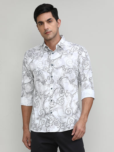 Exclusive Purple Collection White Slim Fit Printed Premium Cotton Shirt