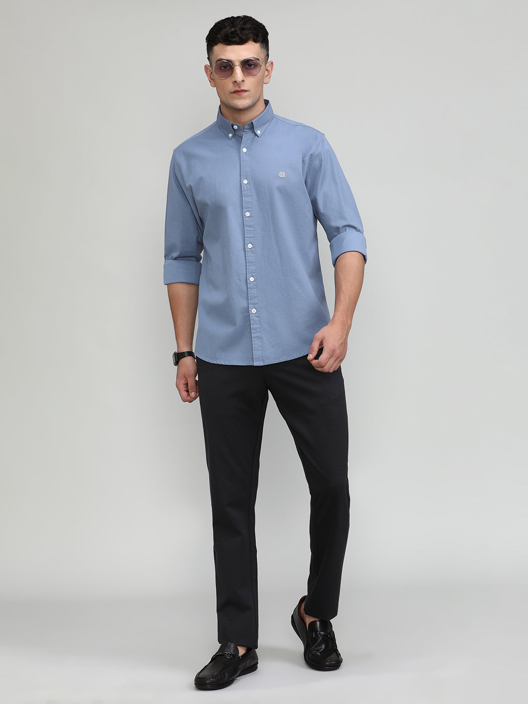 Carbon Blue Slim Fit Premium Cotton Lycra Solid Shirt -SS25