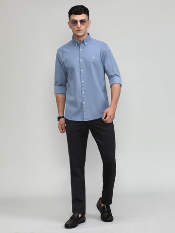 Carbon Blue Slim Fit Premium Cotton Lycra Solid Shirt