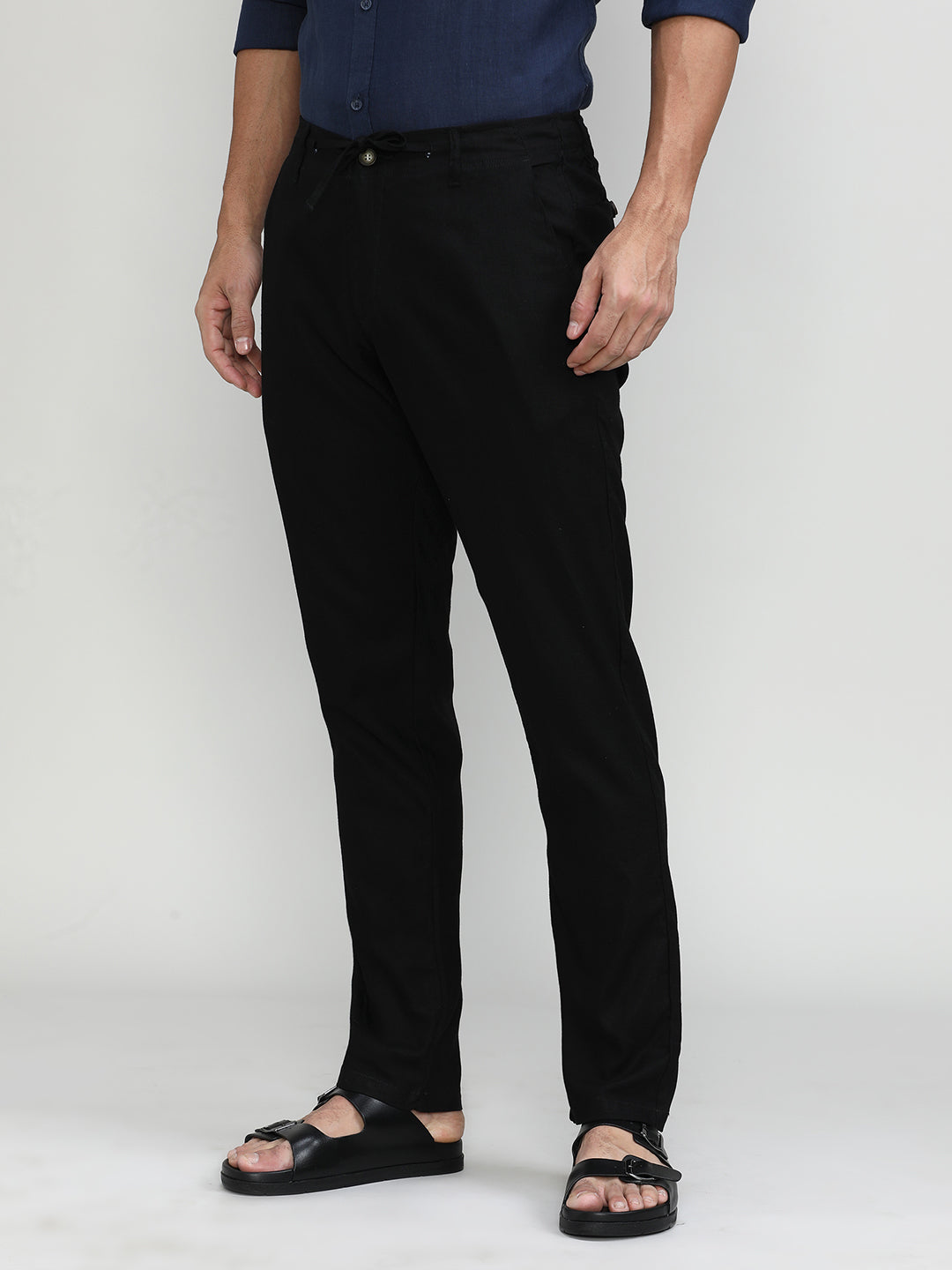 Black Cotton Travel Trousers Regular Fit