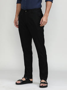 Black Cotton Travel Trousers Regular Fit