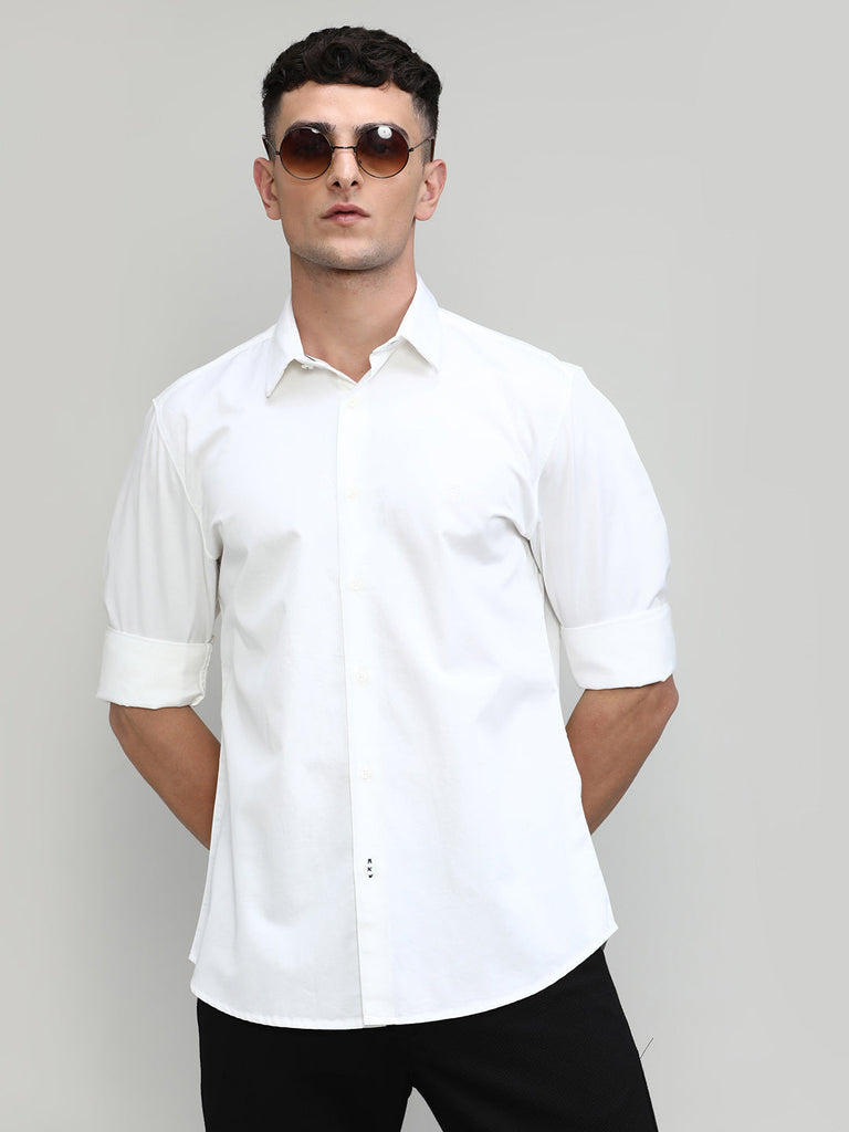 White Slim Fit Premium Cotton Solid Shirt