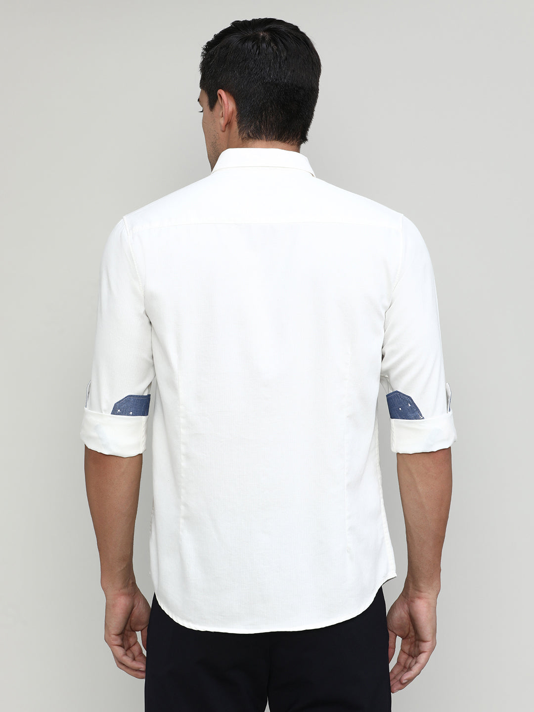 White Slim Fit Premium Cotton Lycra Solid Shirt With Pocket-SS25