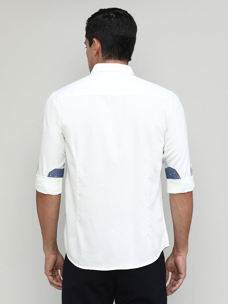 White Slim Fit Premium Cotton Lycra Solid Shirt With Pocket
