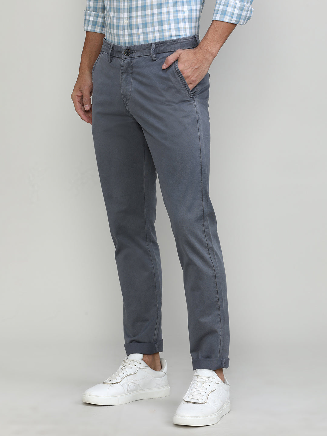 Gunmetal Cotton Trousers Slim Tapered Fit