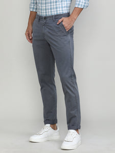 Gunmetal Cotton Trousers Slim Tapered Fit