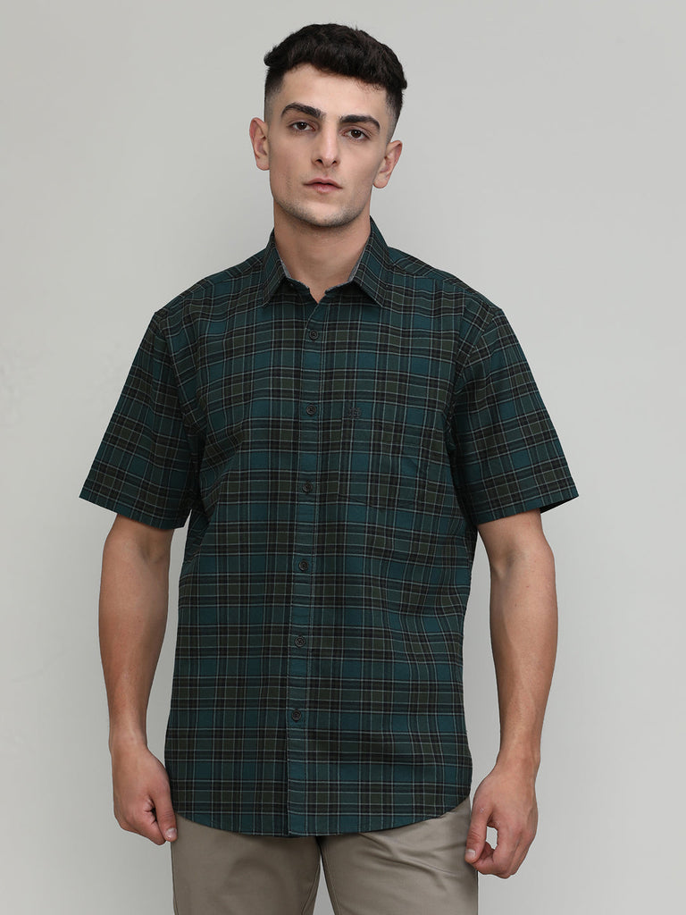 Bottle Green Slim Fit Premuim Cotton Checks Shirt With Pocket