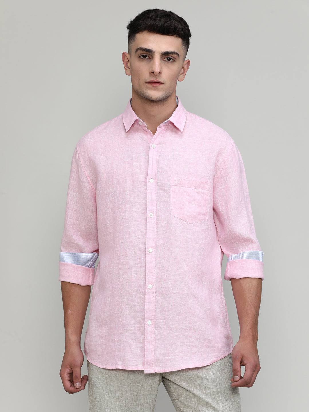 Pink Slim Fit Premium Linen Solid Shirt-SS25