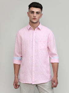 Pink Slim Fit Premium Linen Solid Shirt-SS25