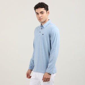 MELANGE SKY-FULL SLEEVES-POLO-TSHIRT-AW24