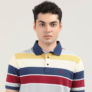 Lemon Pique Stripes Polo T-shirt With Tipping Collar
