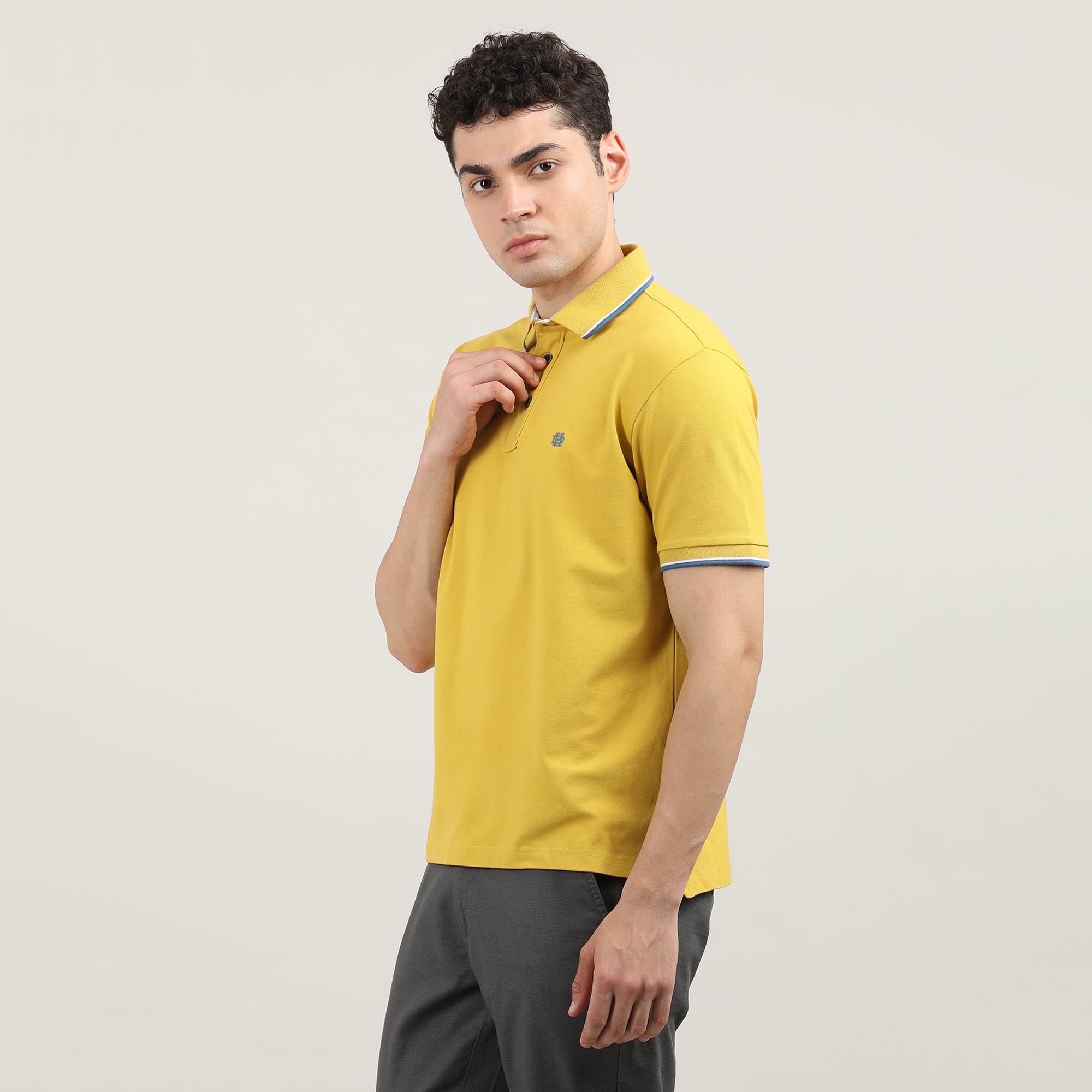 Lemon Pique Polo T-shirt With Tipping collar