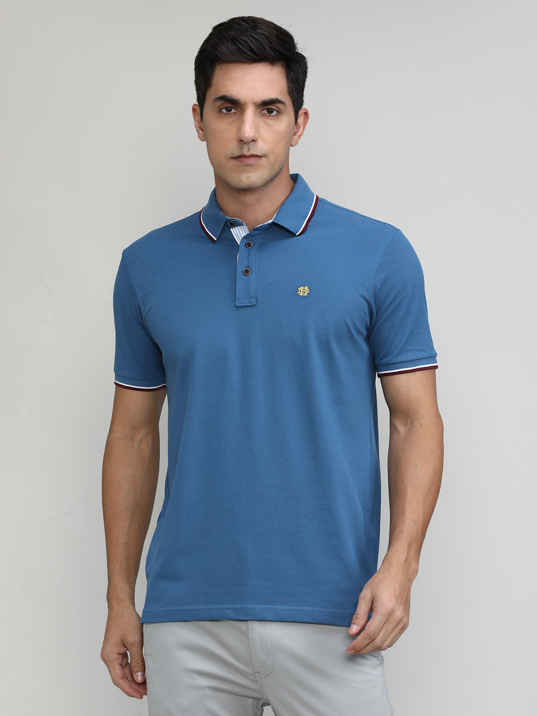 AF Blue Pique Cotton Lycra Solid Polo T-shirt