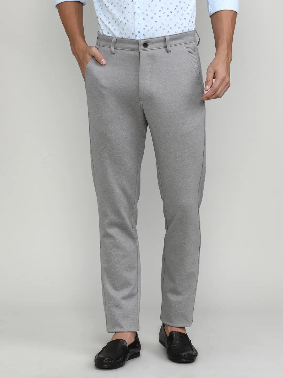 Grey Cotton Trousers Slim Tapered Fit
