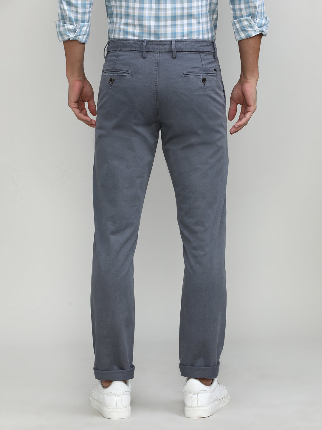 Gunmetal Cotton Trousers Slim Tapered Fit