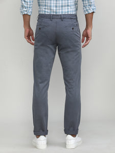 Gunmetal Cotton Trousers Slim Tapered Fit
