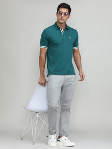 Bottle Green Pique Cotton Lycra Solid Polo T-shirt