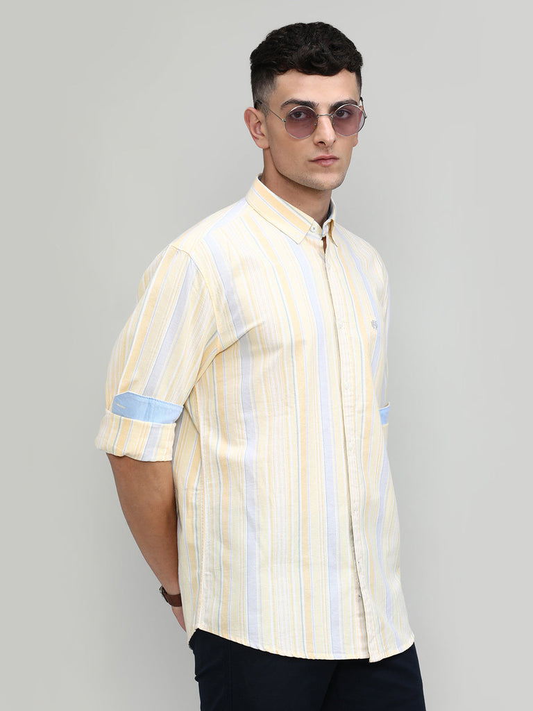 Lemon Slim Fit Premium Cotton Lycra Stripe Shirt With Pocket