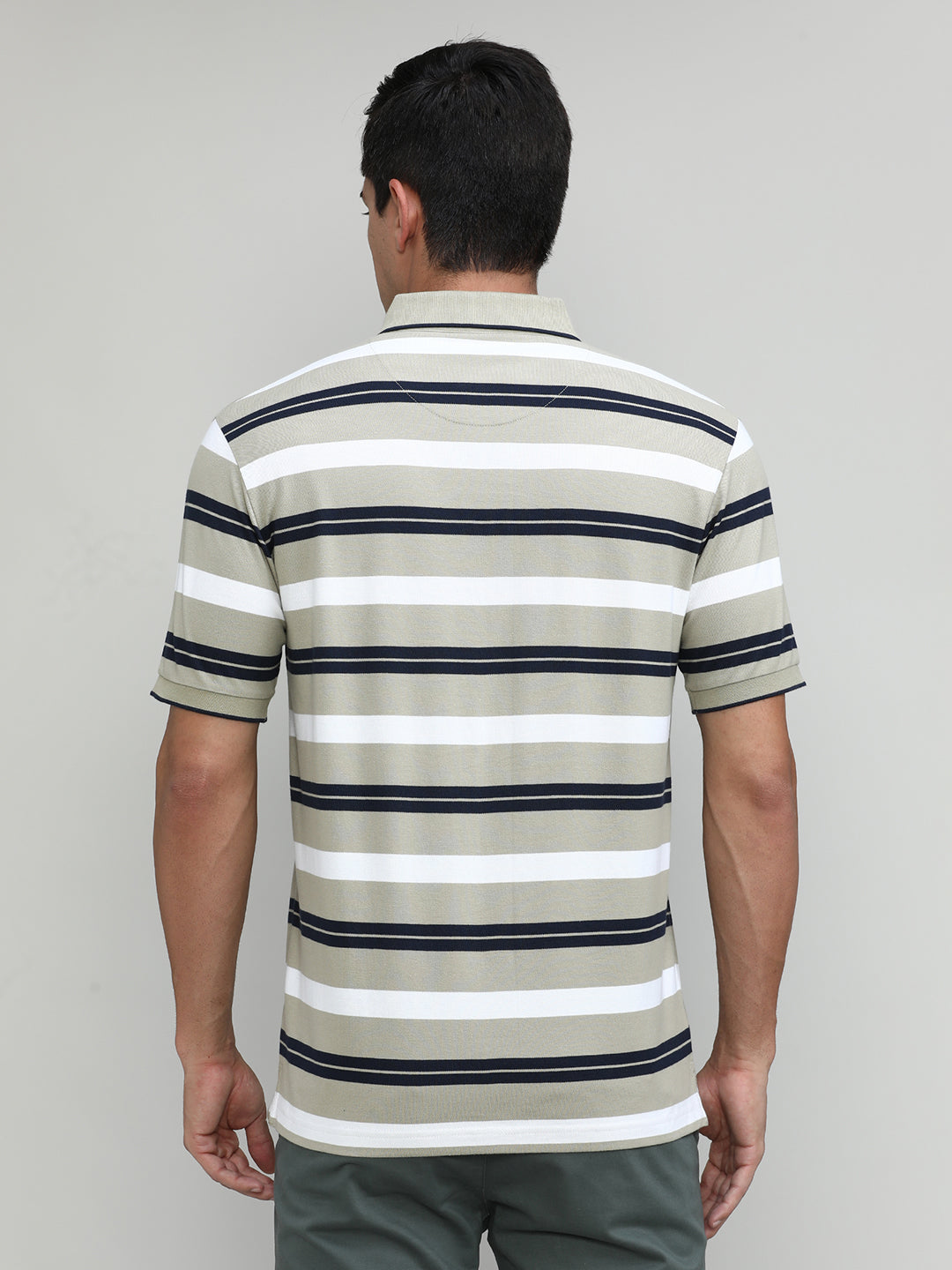 Sand Pique Cotton Lycra Stripes Polo T-shirt