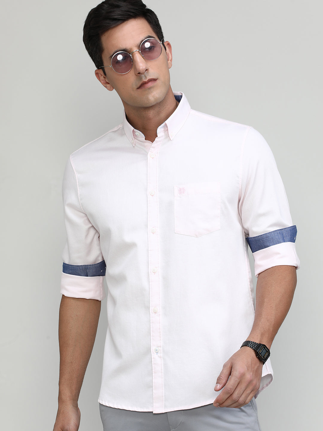 Baby Pink Slim Fit Premuim Cotton Solid Shirt With Button Down Collar & Pocket