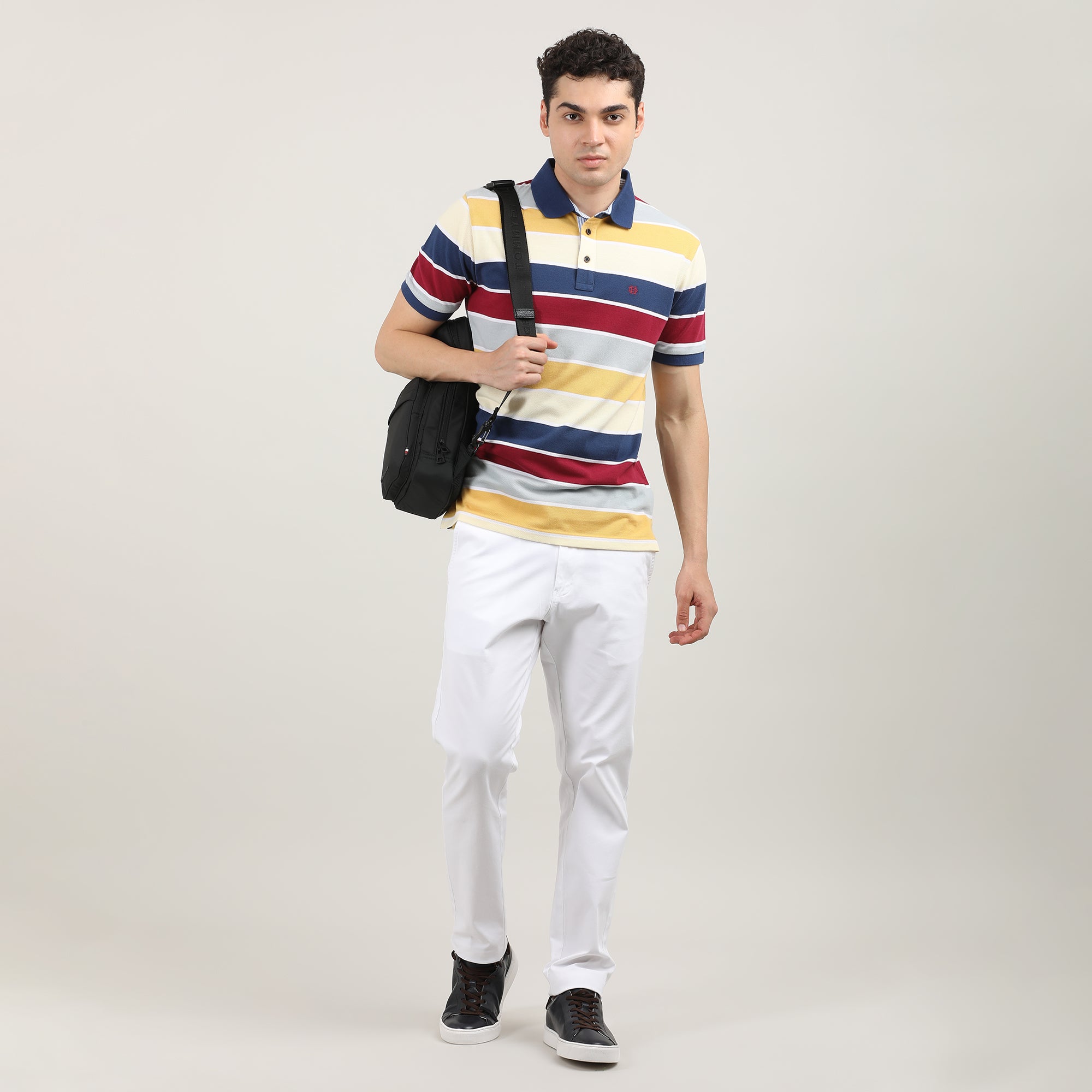 Lemon Pique Stripes Polo T-shirt With Tipping Collar