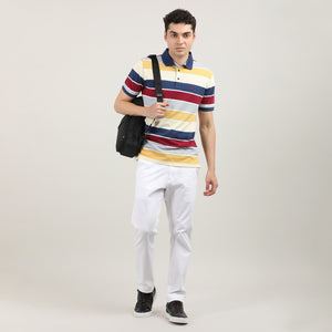 Lemon Pique Stripes Polo T-shirt With Tipping Collar
