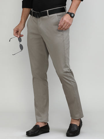 Silver Mink Cotton Trousers Slim Tapered Fit