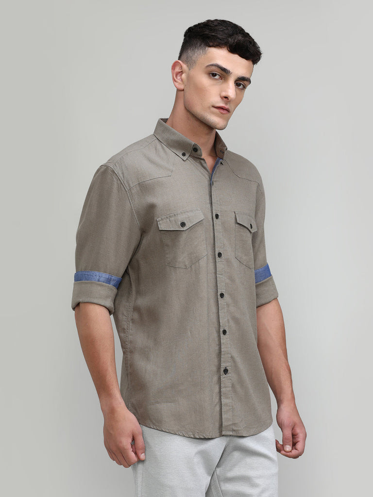 Muddy Shade Slim Fit Premium Cotton Lycra Solid Shirt With Pocket