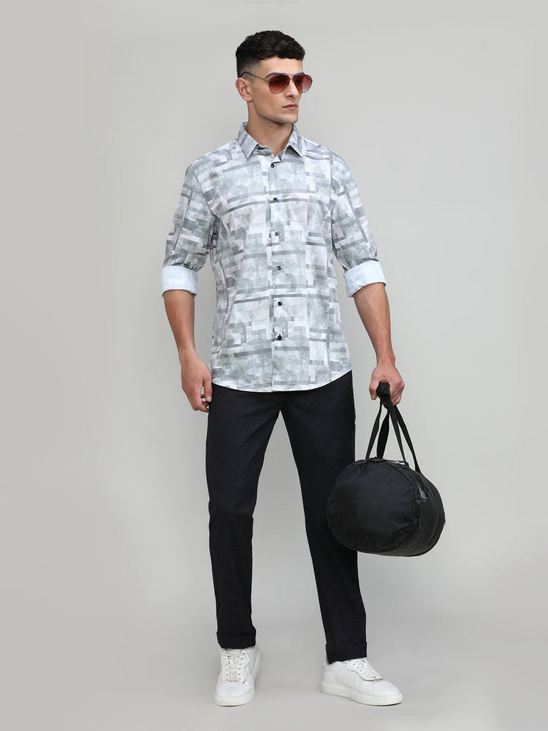 Lilac Slim Fit Premium Cotton Printed Shirt