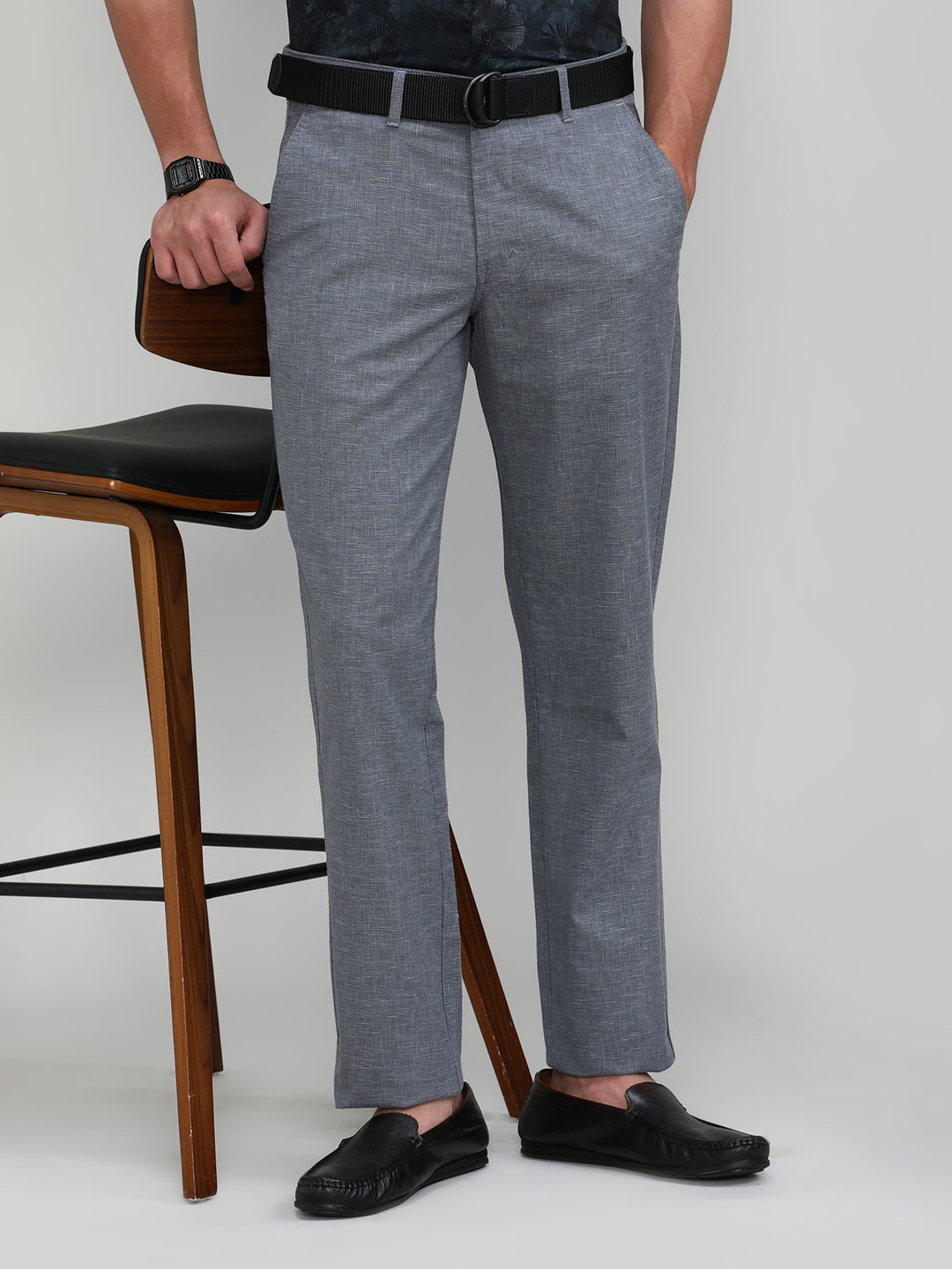 Sterling Grey Shade Cotton Trousers Slim Tapered Fit