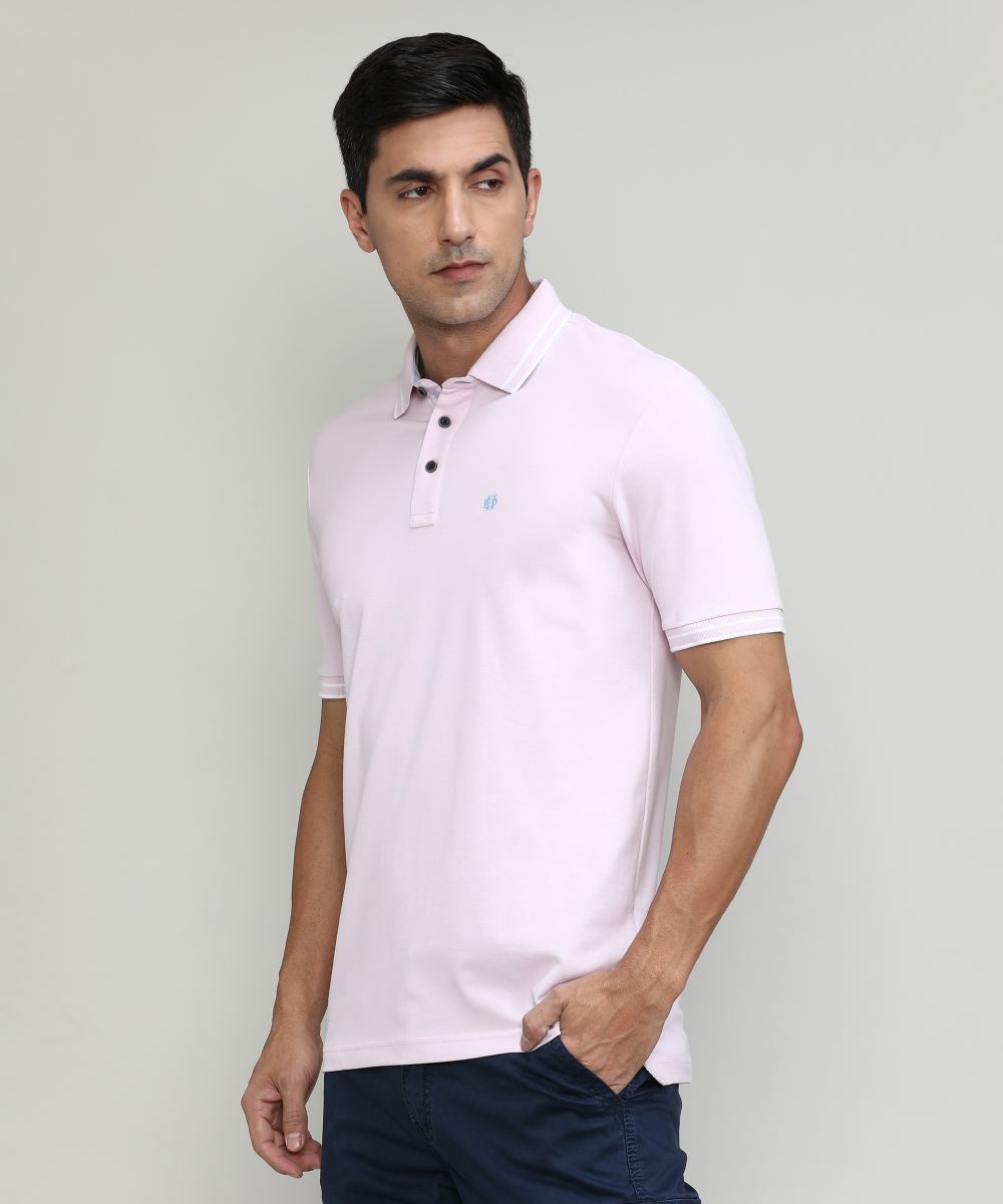 Lilac Snow Pique Cotton Lycra Solid Polo T-shirt