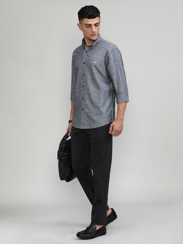 Black Slim Fit Premium Cotton Lycra Solid Shirt