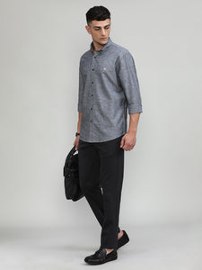Black Slim Fit Premium Cotton Lycra Solid Shirt-SS25