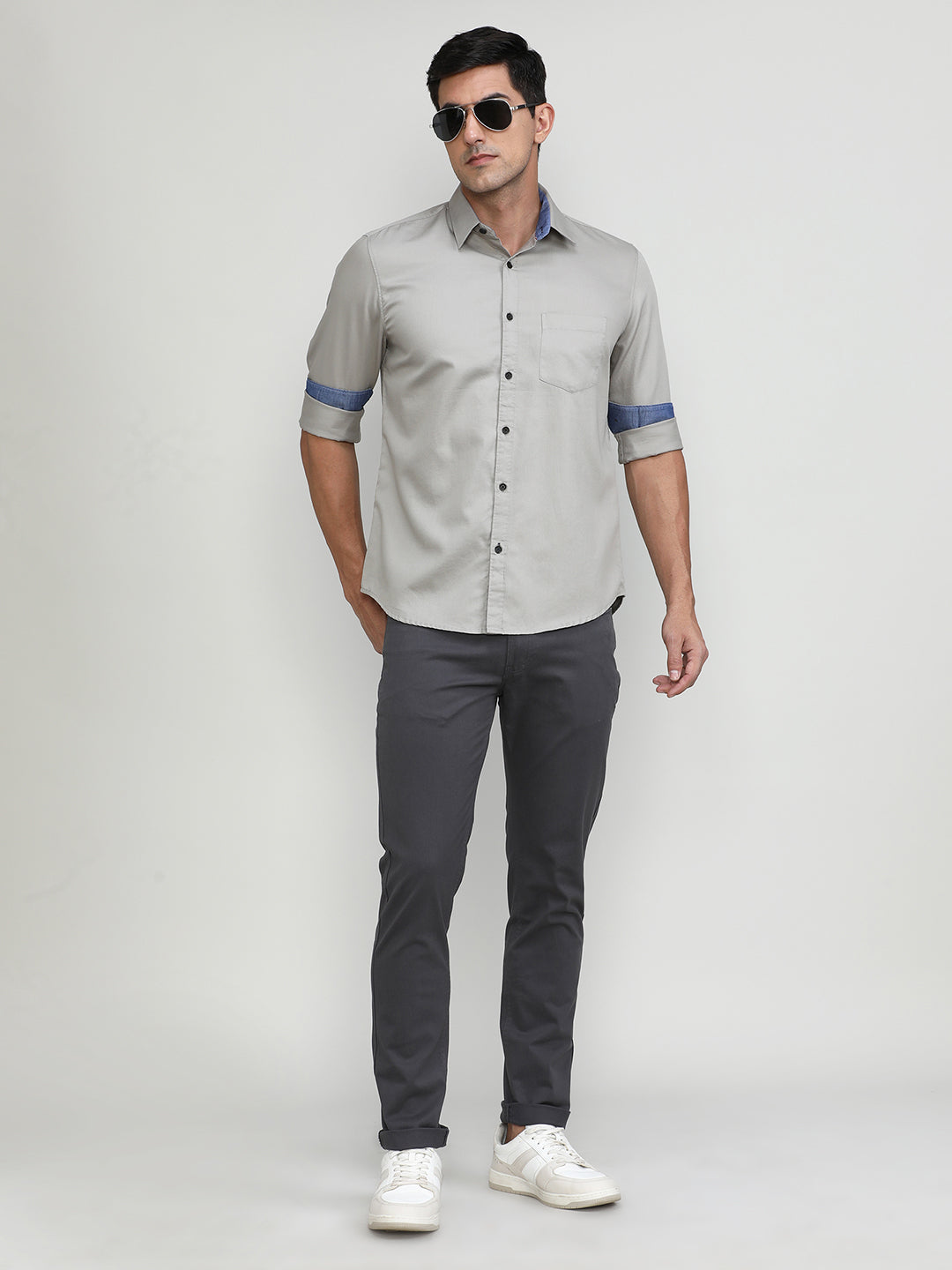 Sand Stone Slim Fit Premium Cotton Lycra Solid Shirt With Pocket-SS25