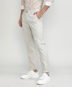 Natural Shade Cotton Trousers Slim Tapered Fit