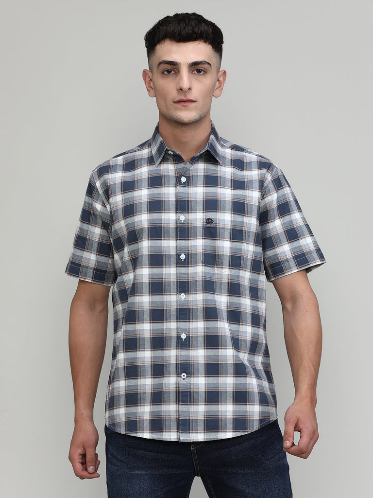 Slate Shade Slim Fit Premuim Cotton Checks Shirt With Pocket